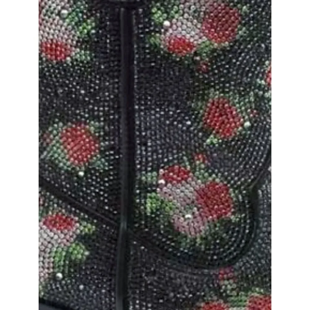 Wild Pair Lacey Black Bling Cowboy Boots SZ 7.5 NWT Pink Floral‎ Festie